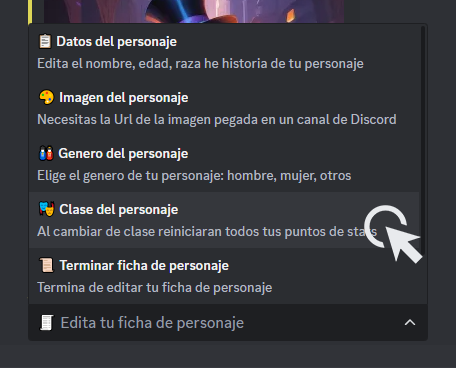 Imagen de captura de pantalla haciendo clic en Clase del personaje