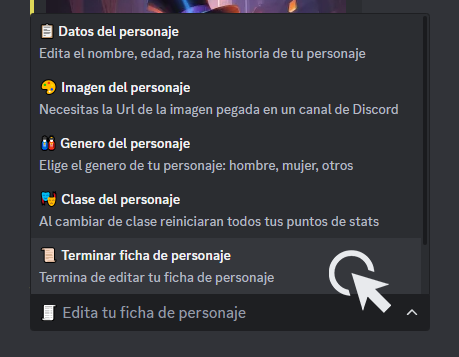 Imagen de captura de pantalla haciendo clic en Terminar ficha de personaje