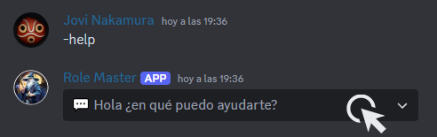 Imagen de captura de pantalla haciendo el comando -help y  clic en "Hola ¿En que puedo ayudarte?"