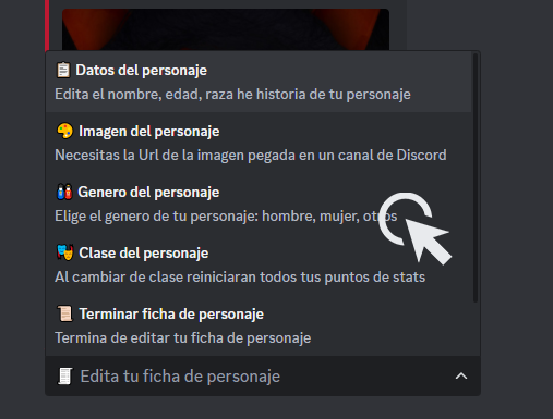 Imagen de captura de pantalla haciendo clic en Genero del personaje